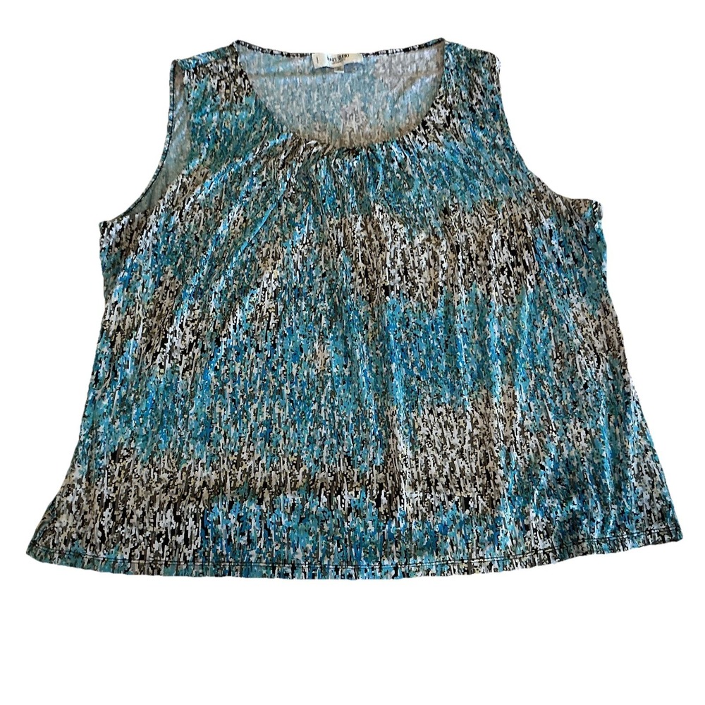 Jones Studio Womens 3X Printed Tank Top Sleeveless Knit Pleated Neck Pullover